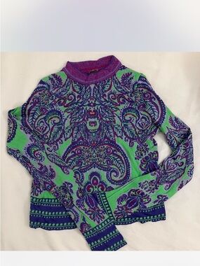 Free People Xs Purple & Green Paisley Knit Sweater